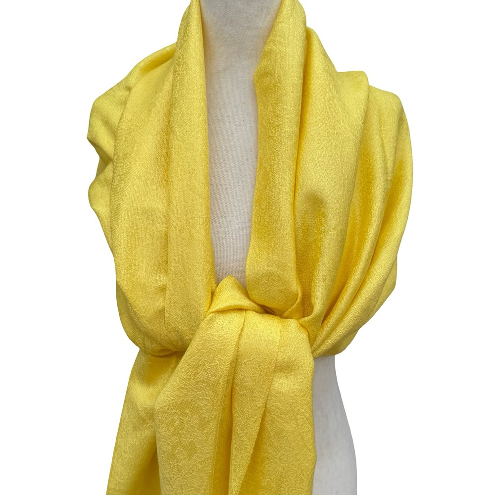 Pashmina 100% Pashmina Yellow Paisley Jacquard Fringe Scarf Shawl Wrap Boho Chic